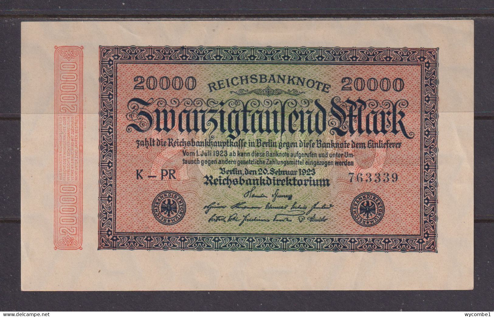 GERMANY - 1923 20000 Mark Circulated Banknote As Scans - 20.000 Mark