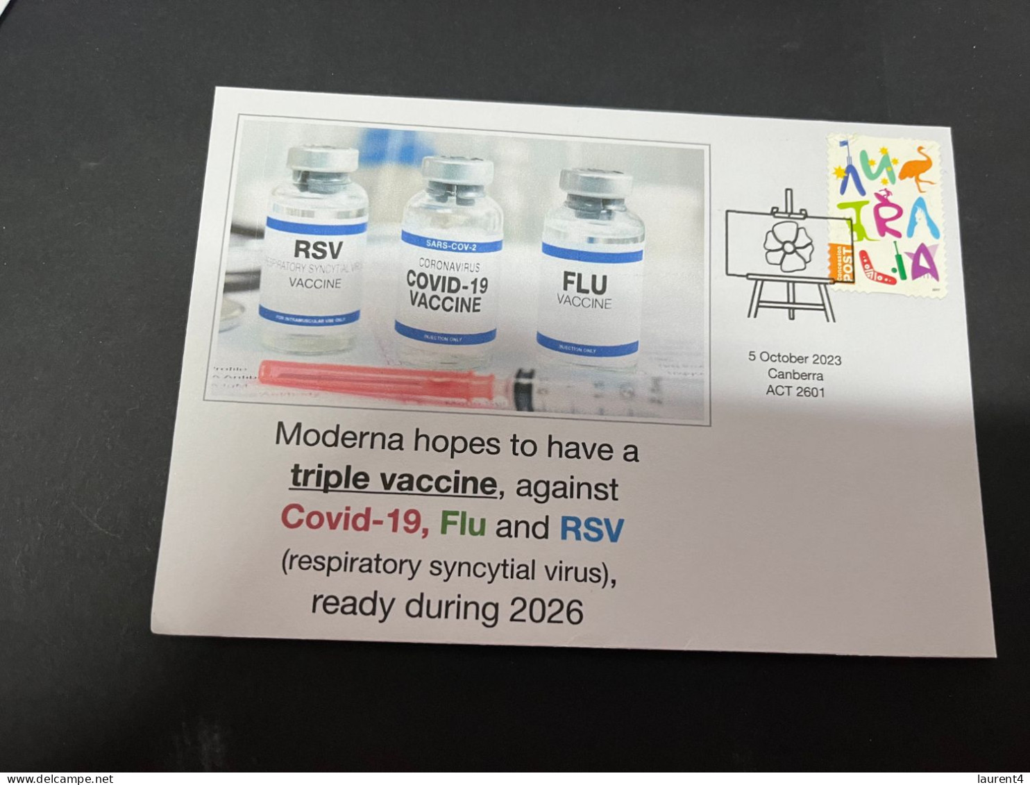 (8-10-2023) (3 U 37) Moderna Hopes To Have A Triple Vaccine Against COVID-19 & Flu & RSV During 2026 (OZ Stamp) - Maladies