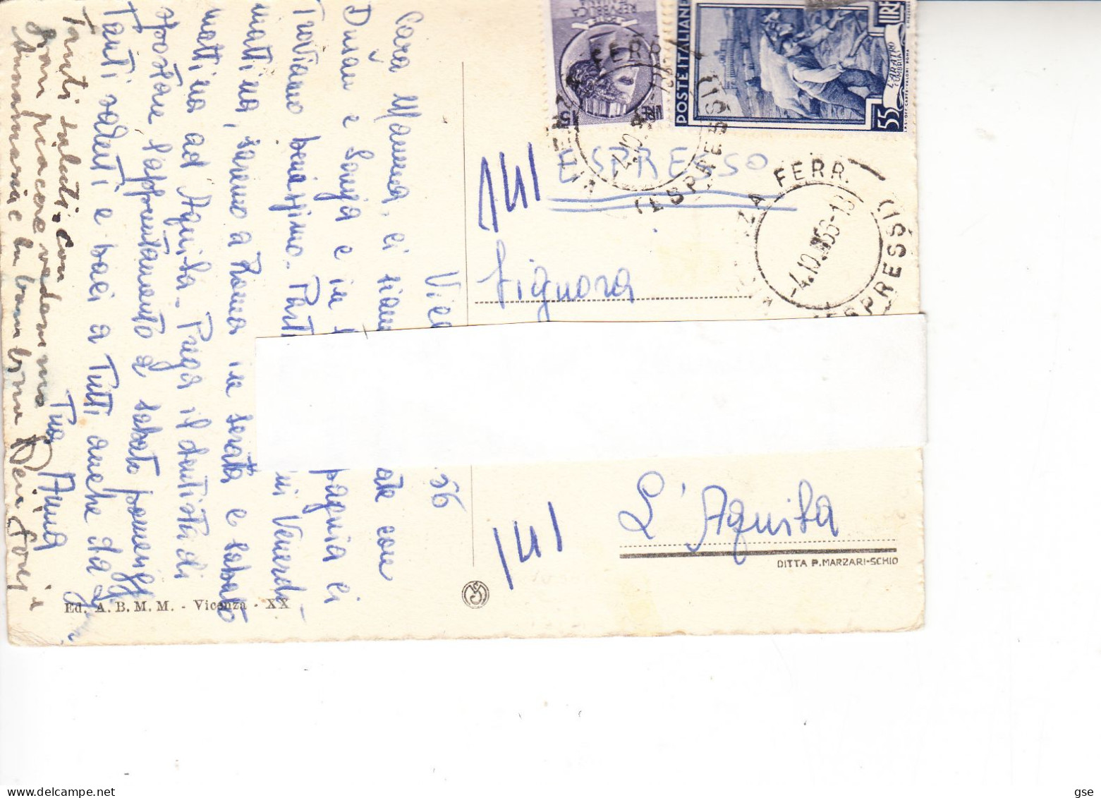 ITALIA  1956 - Cartolina Illustratta (Vicenza) - Esresso Per L'Aquila - Express-post/pneumatisch