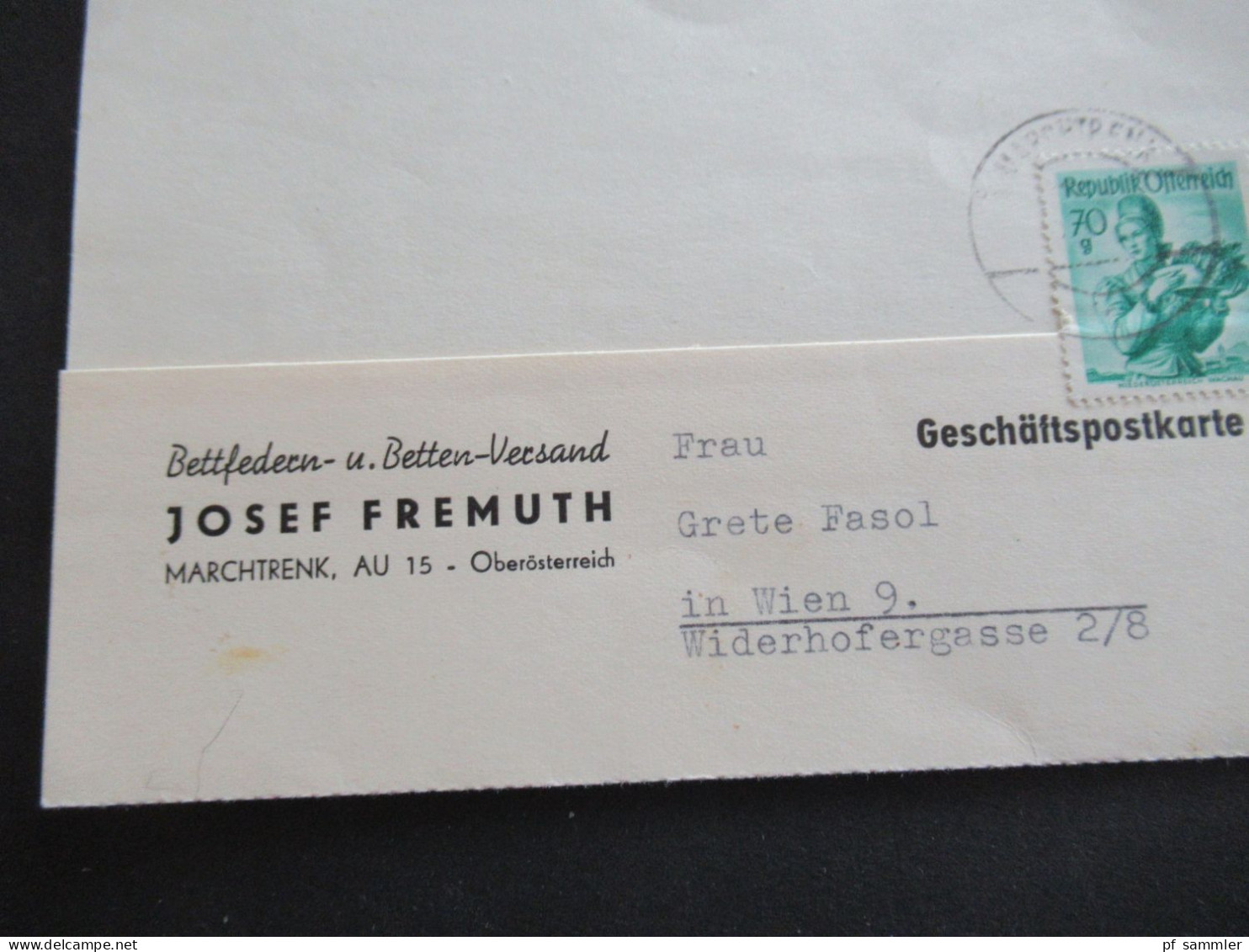 Österreich 1962 Geschäftspostkarte Bettfedern Josef Fremuth Marchtrenk Frankiert Mit Trachten Nr.906 EF - Cartas & Documentos