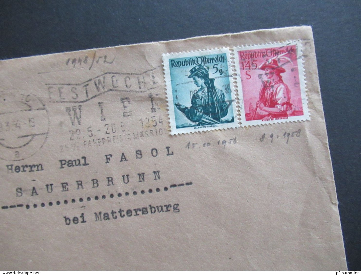 Österreich 1954 Trachten Nr.894 Und 915 MS Festwoche Wien Abs. Stempel Karl Nodes Edelholzdosen Wien - Briefe U. Dokumente