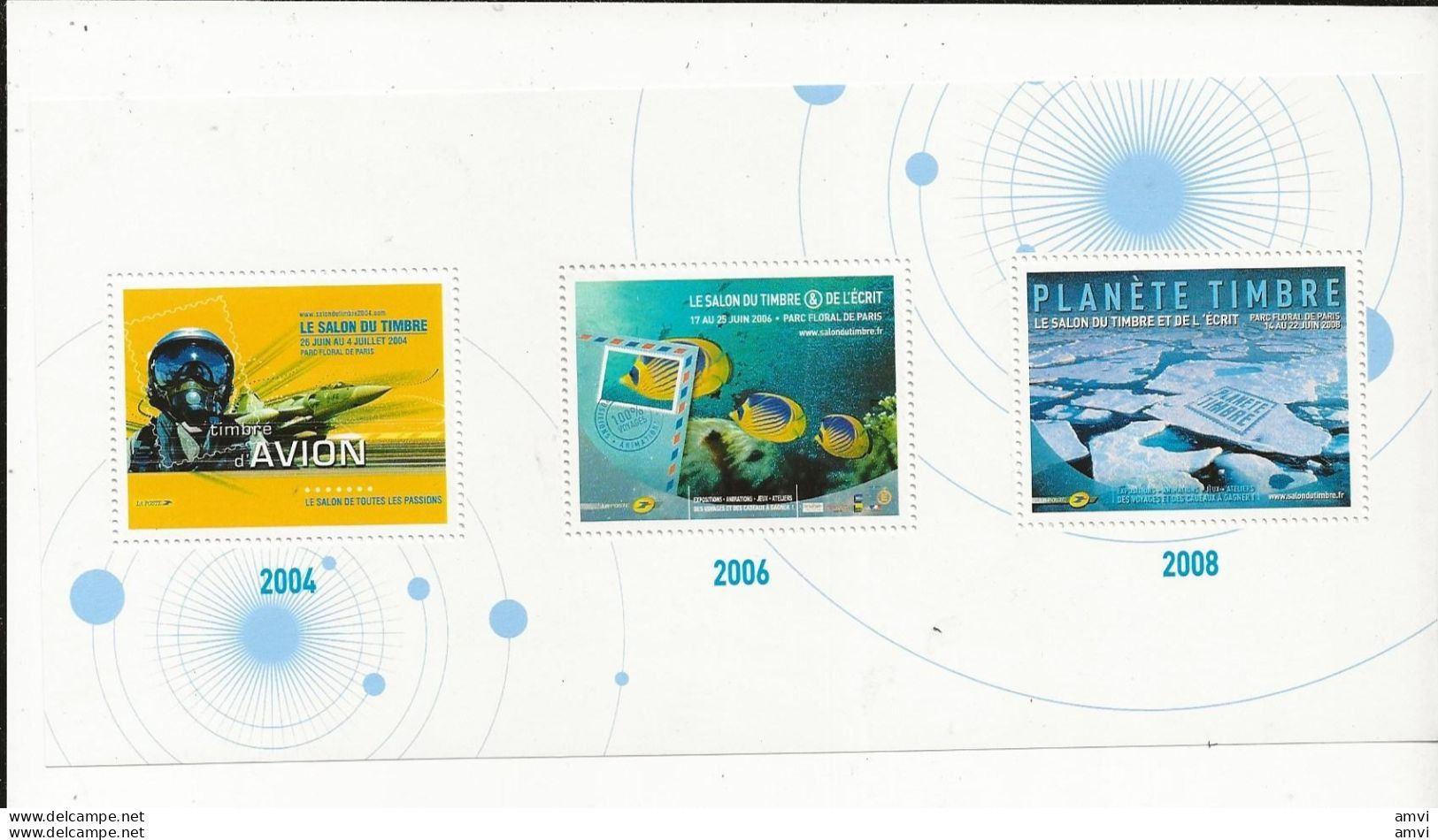 23-0897 Le Salon Du Timbre Bloc 3 Vignettes 2004 2006 2008 - Expositions Philatéliques