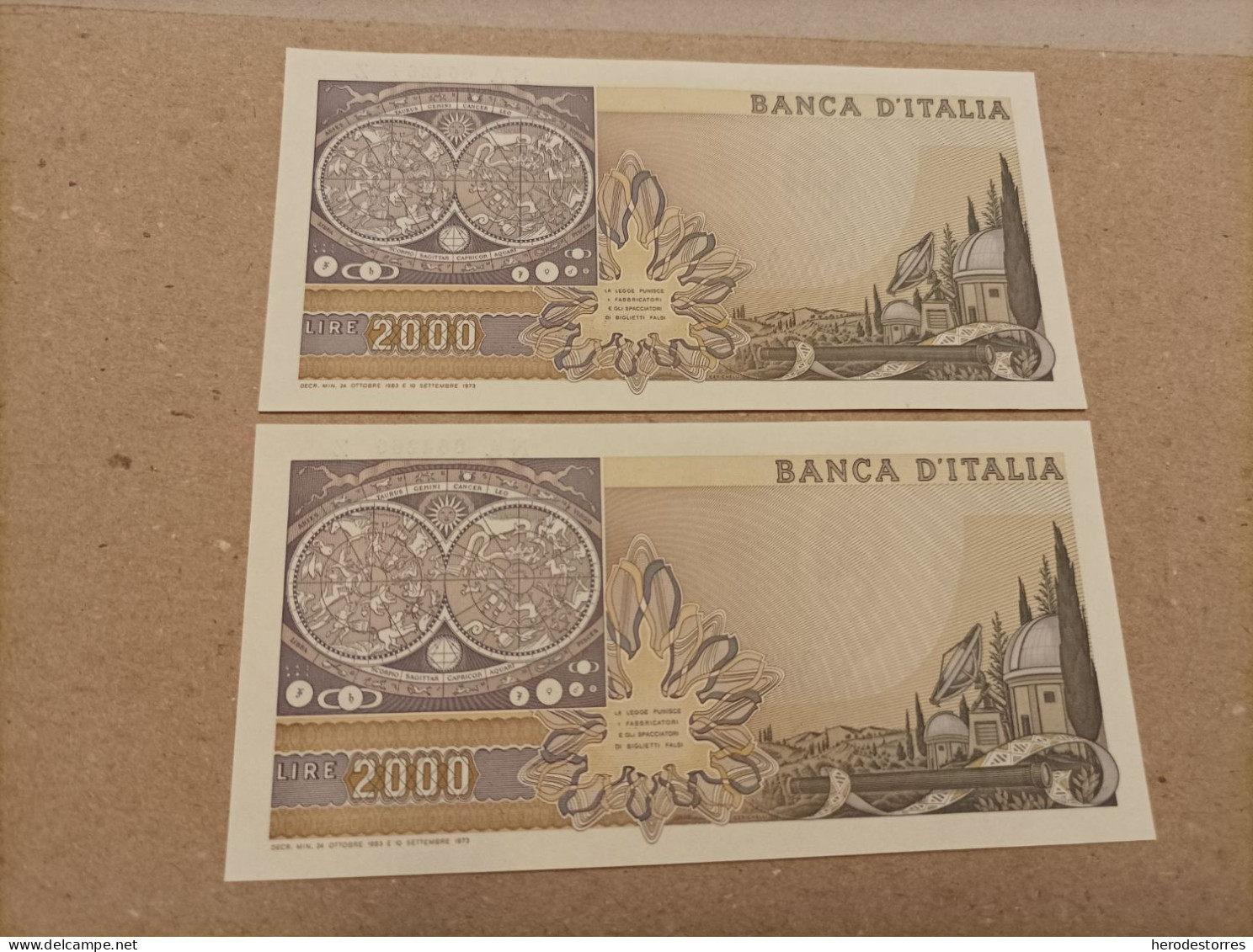 Pareja Correlativa De Italia De 2000 Liras, Año 1983, UNC - Da Identificare