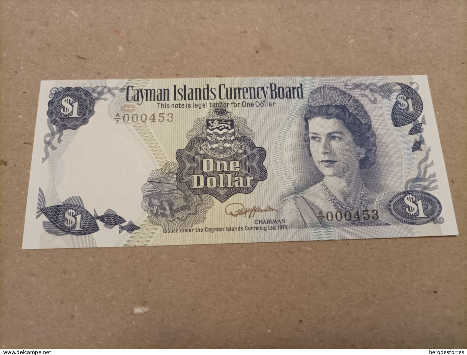 Billete De Las Islas Caimán De 1 Dólar, Nº Bajisimo A000453, Año 1974, UNC - Isole Caiman