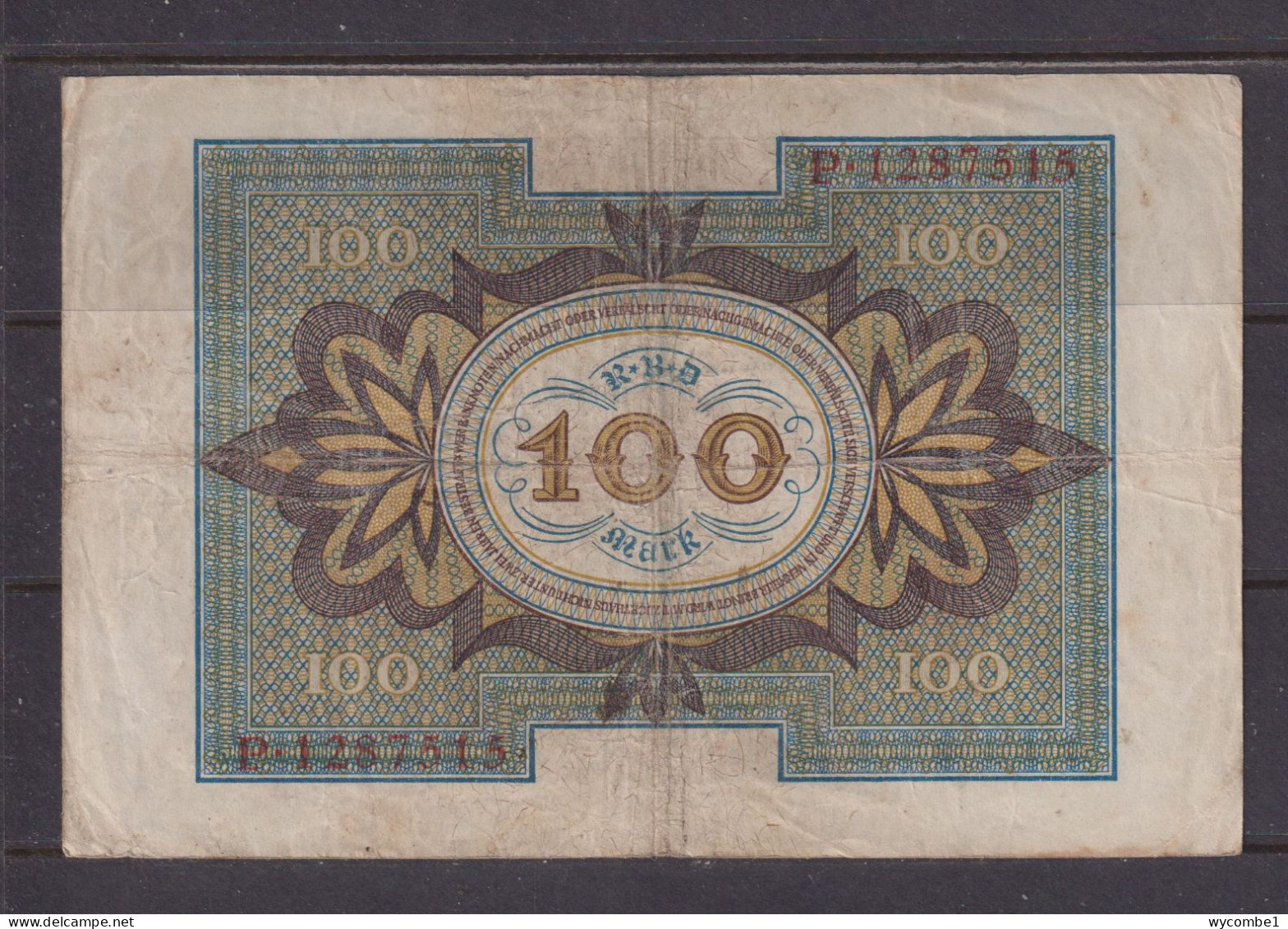 GERMANY - 1920 100 Mark Circulated Banknote As Scans - 100 Mark