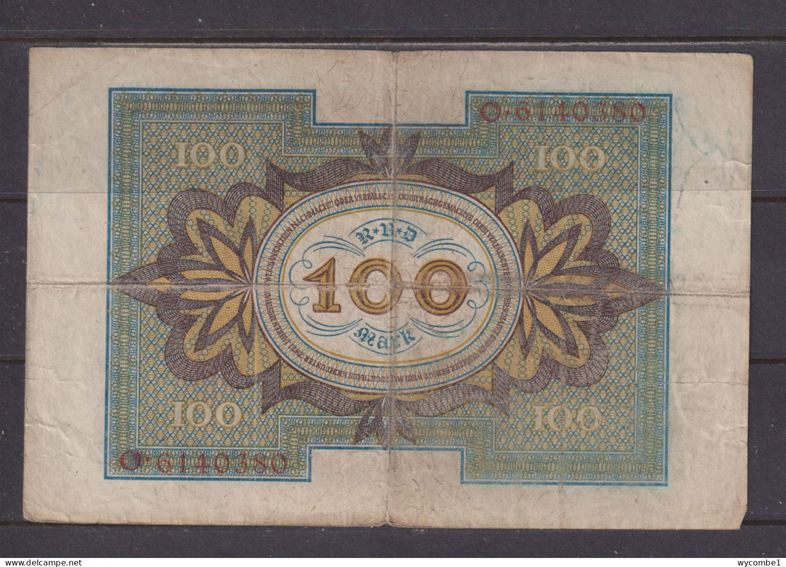 GERMANY - 1920 100 Mark Circulated Banknote As Scans - 100 Mark