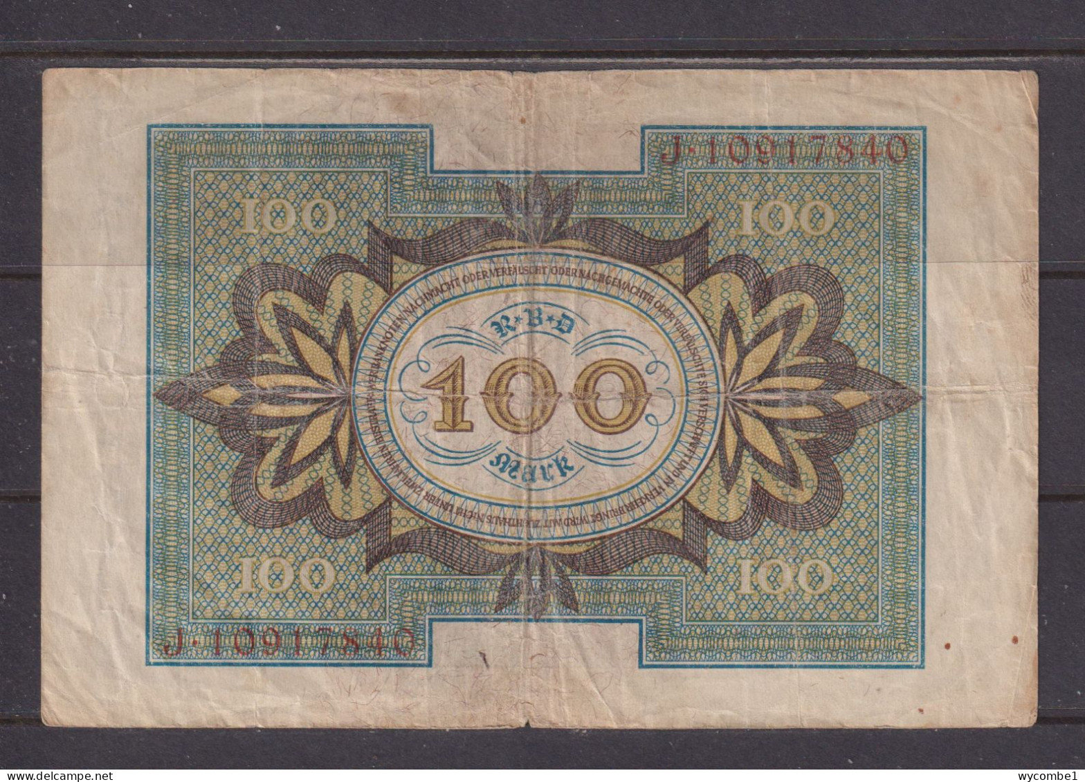 GERMANY - 1920 100 Mark Circulated Banknote As Scans - 100 Mark