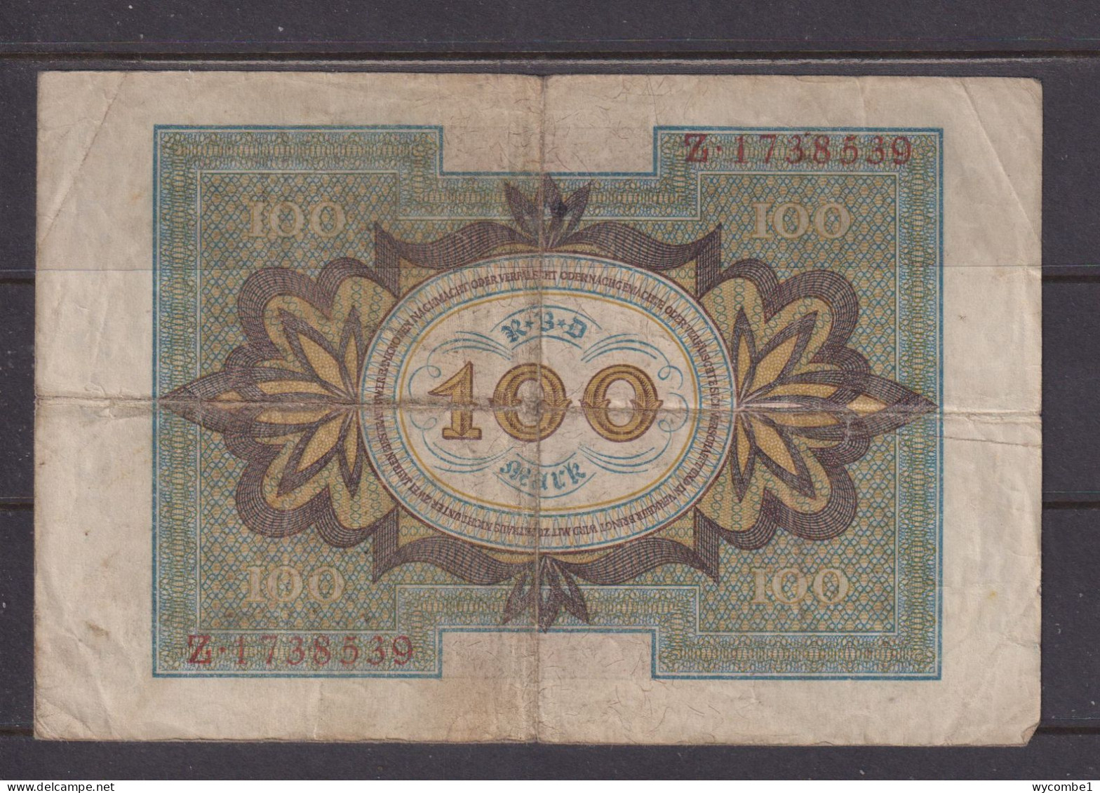 GERMANY - 1920 100 Mark Circulated Banknote As Scans - 100 Mark