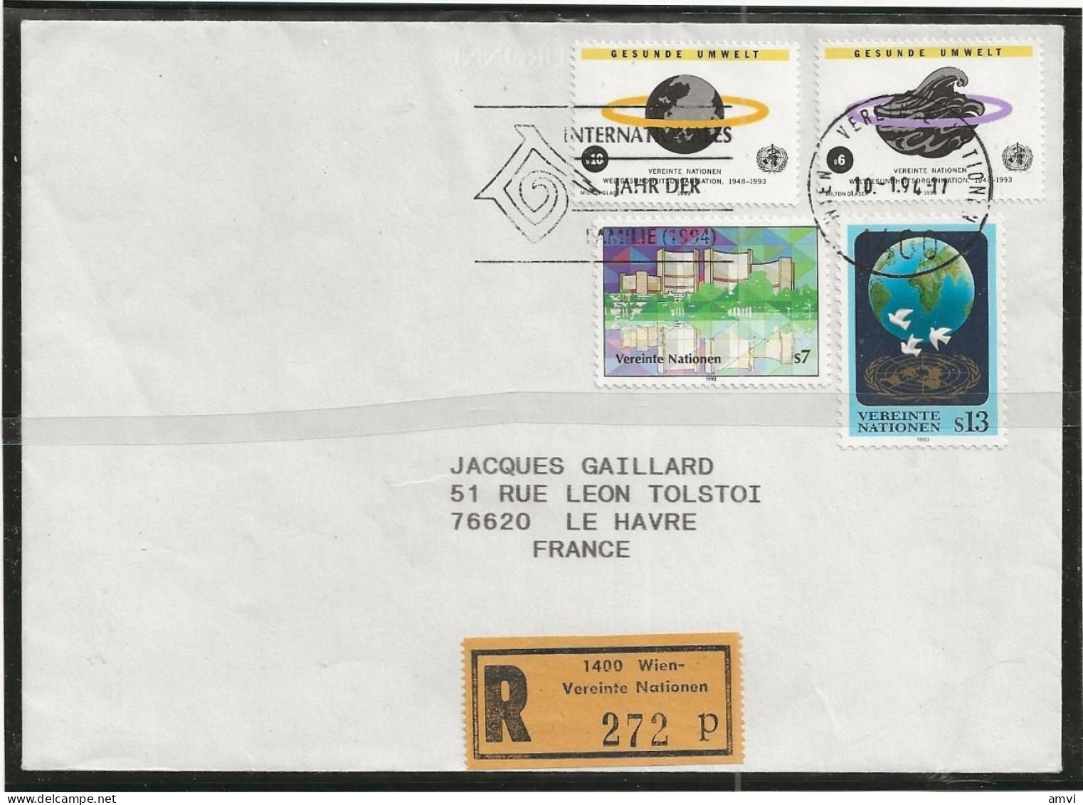 23-0980 United Nations Nation Unies Vienne  Pour Le Havre Recommandé  1994 - Storia Postale