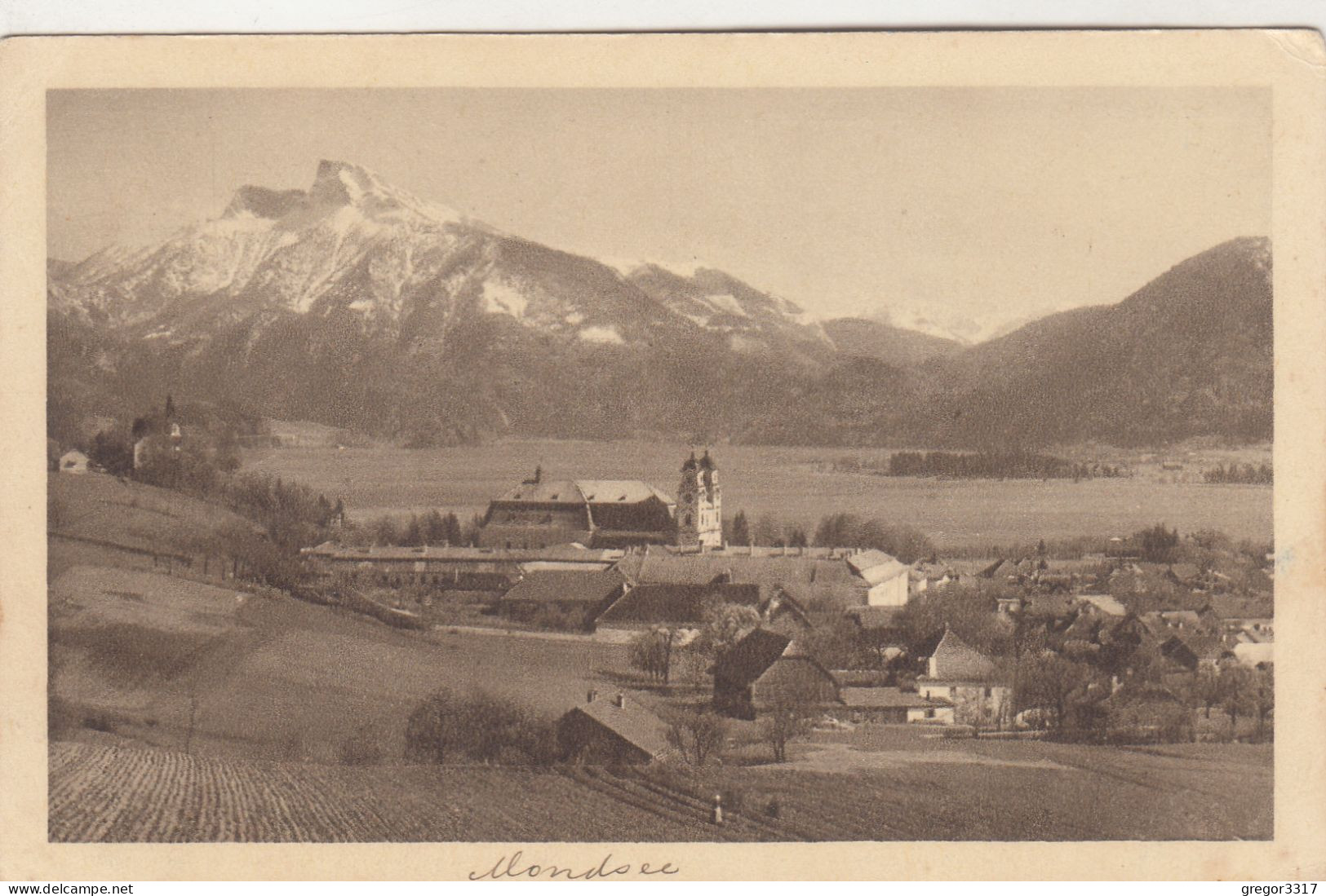 D5888) MONDSEE - Felder Häuser Bauernhof Gegen Kirche U. See ALT 1909 - Mondsee