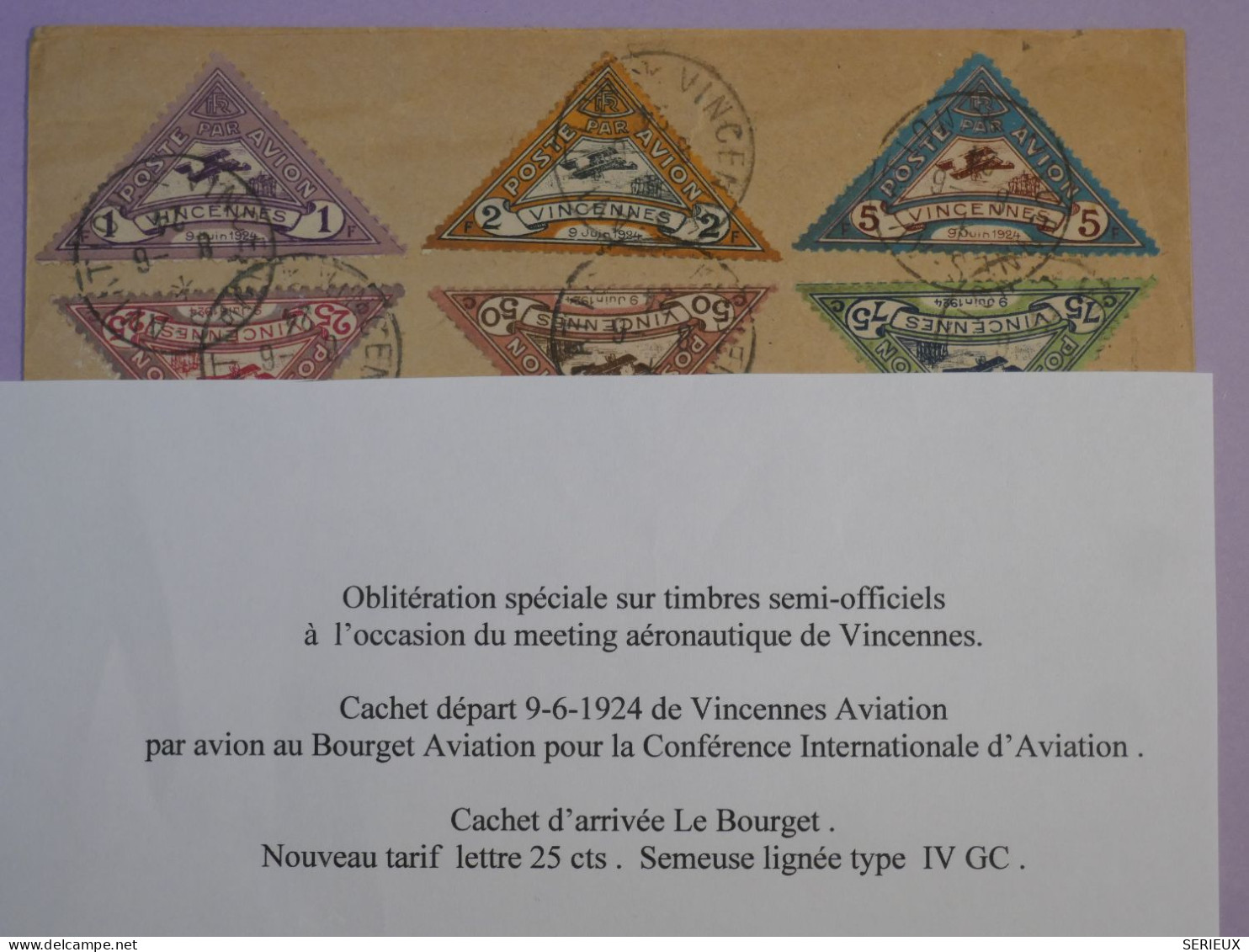 DC11 FRANCE BELLE LETTRE RARE 1924 MEETING AERONAUTIQUE DE VINCENNES  A PARIS ++AFF. INTERESSANT++ - 1927-1959 Brieven & Documenten