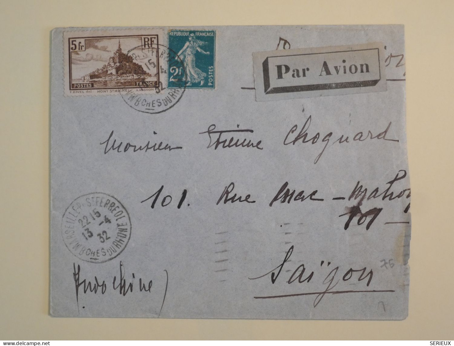 DC11 FRANCE BELLE LETTRE RR 1932 ST PIERRE A SAIGON INDOCHINE ++AFF. INTERESSANT++ - 1927-1959 Briefe & Dokumente