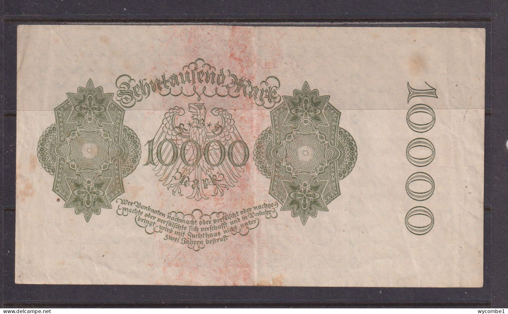 GERMANY - 1922 10000 Mark Circulated Banknote As Scans - 10000 Mark