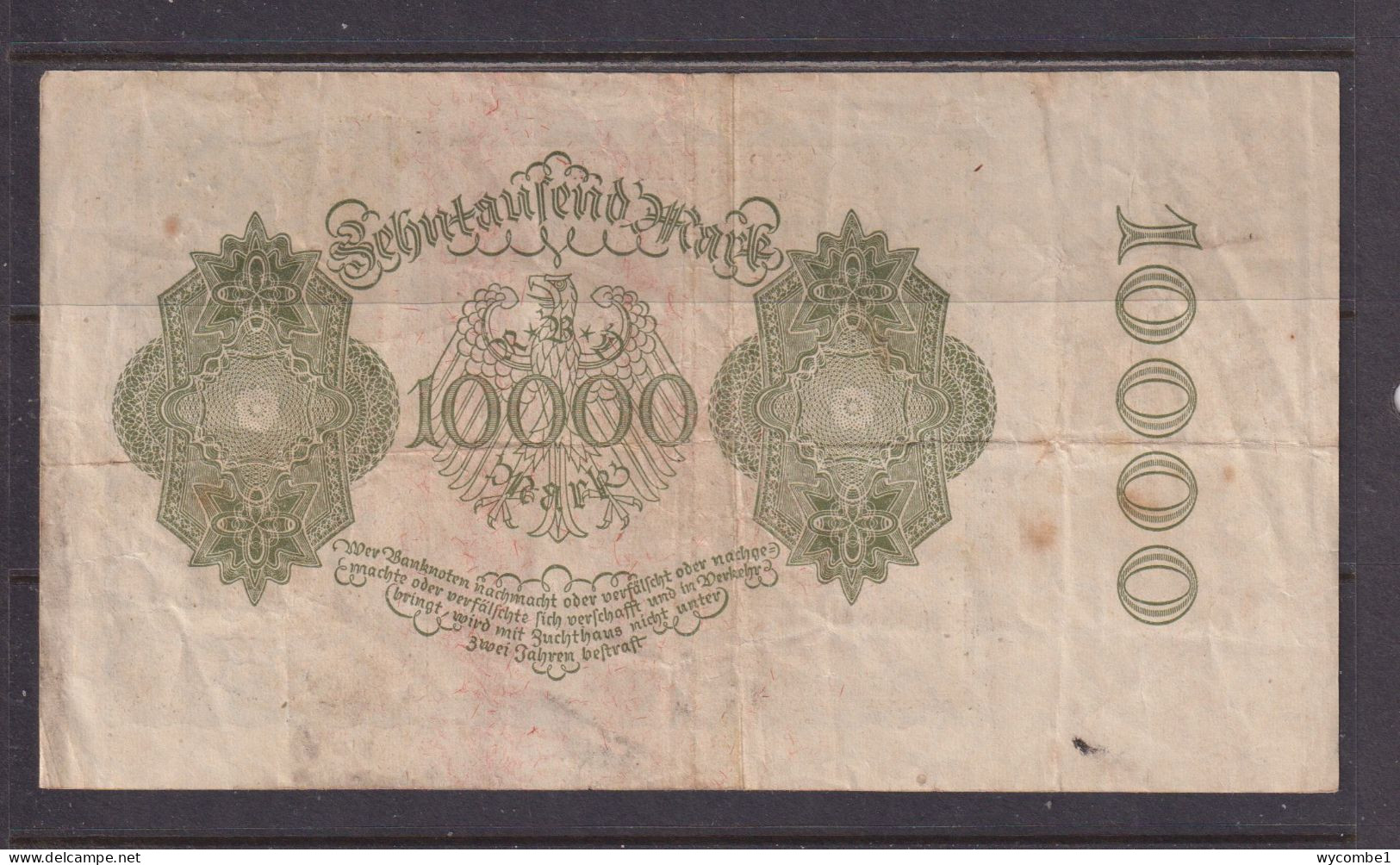 GERMANY - 1922 10000 Mark Circulated Banknote As Scans - 10000 Mark