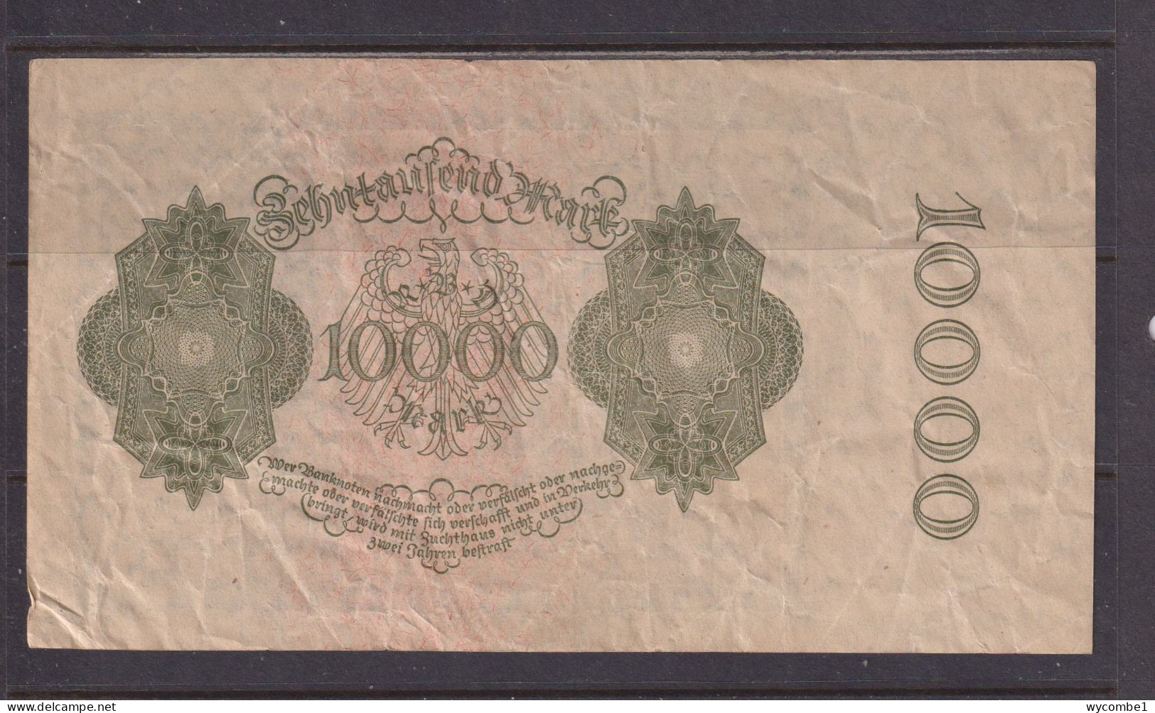 GERMANY - 1922 10000 Mark Circulated Banknote As Scans - 10.000 Mark