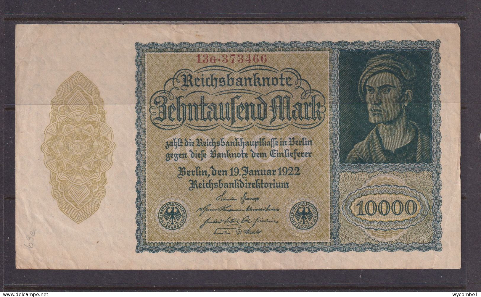 GERMANY - 1922 10000 Mark Circulated Banknote As Scans - 10000 Mark