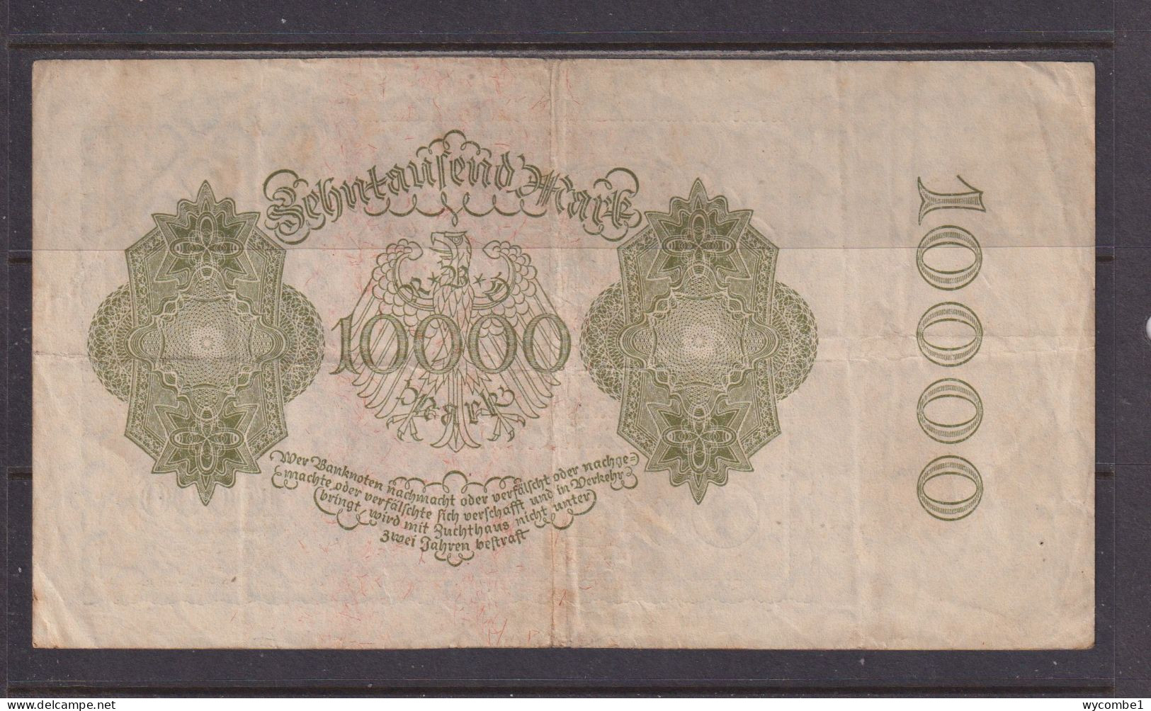 GERMANY - 1922 10000 Mark Circulated Banknote As Scans - 10000 Mark