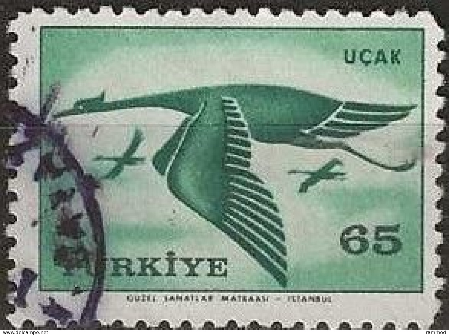 TURKEY 1959 Air. Birds - 65k. Cranes FU - Poste Aérienne