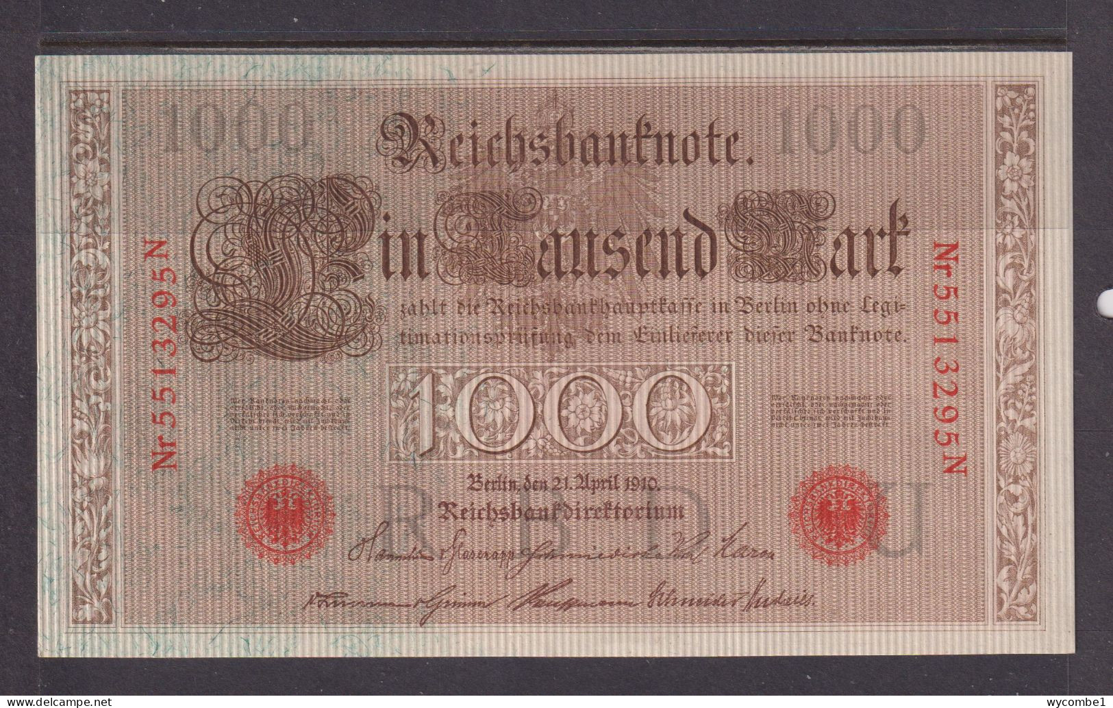 GERMANY - 1910 1000 Mark Circulated Banknote As Scans - 1.000 Mark