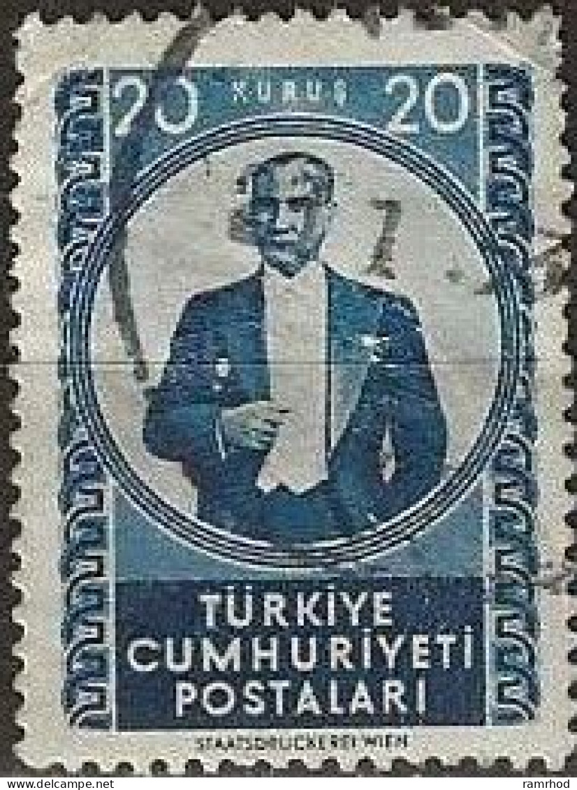 TURKEY 1952 Kemal Ataturk - 20k. - Blue FU - Gebruikt