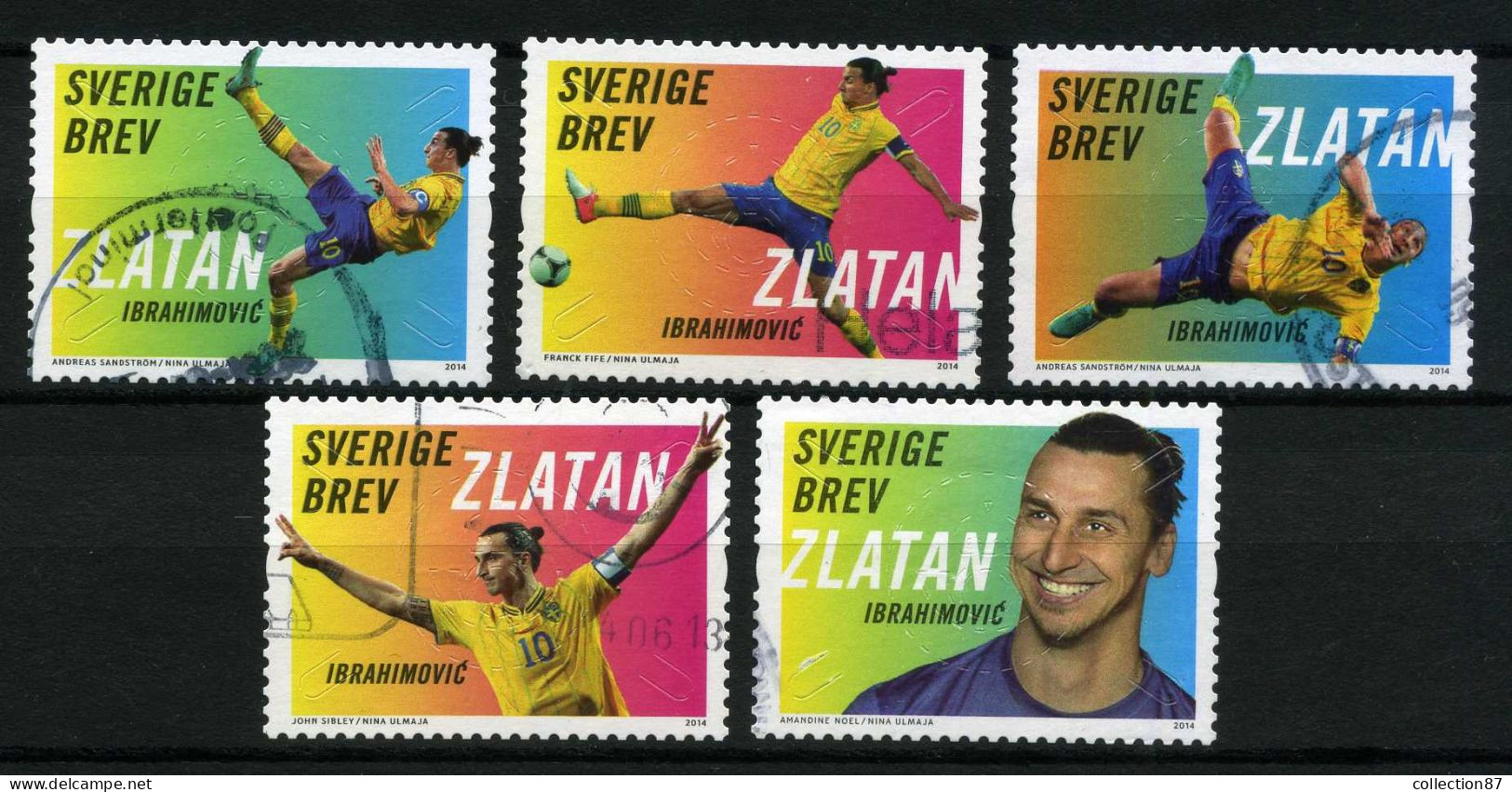 Réf 77 < -- SWEDEN 2014 < Yvert N° 2961 à 2965 Ø Used -- > Football Zlatan Ibrahinovic Foot Footballeur - Soccer - Usados