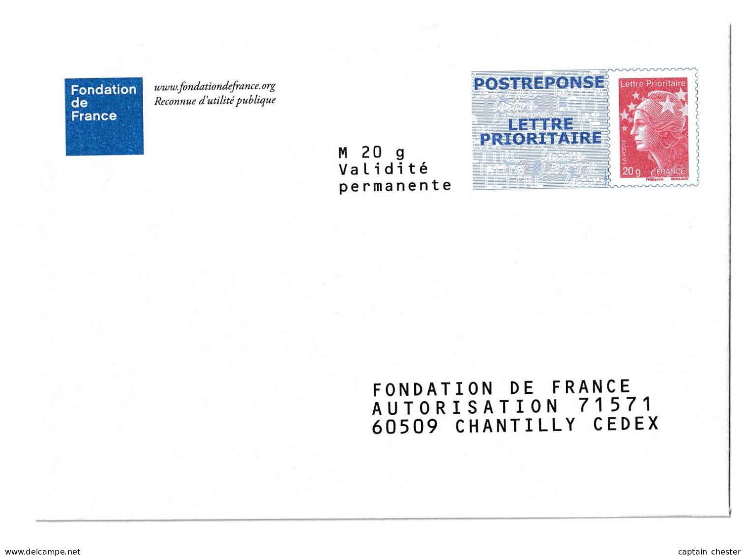 POSTREPONSE " FONDATION DE FRANCE " Neuf ( Repiquage Beaujard 20g 13P140 ) - PAP : Antwoord /Beaujard