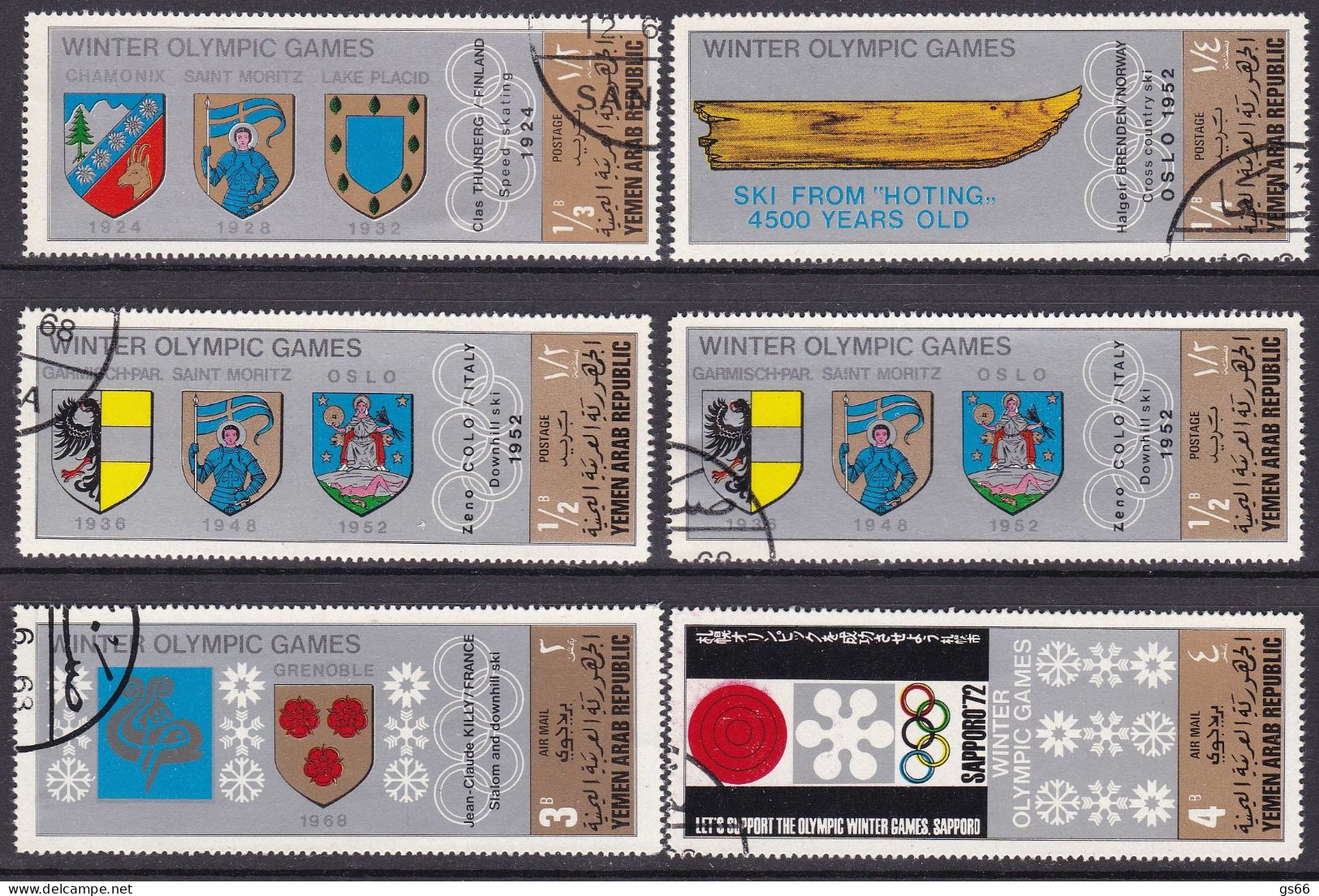 Jemen Nord (arab.), 1968, Used,  Wappen Der Austragungsorte Olympischer Winterspiele - Yémen