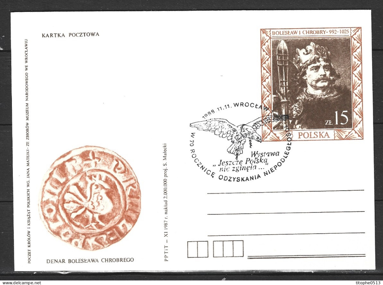 POLOGNE. Carte Commémorative De 1988. Aigle. - Aigles & Rapaces Diurnes