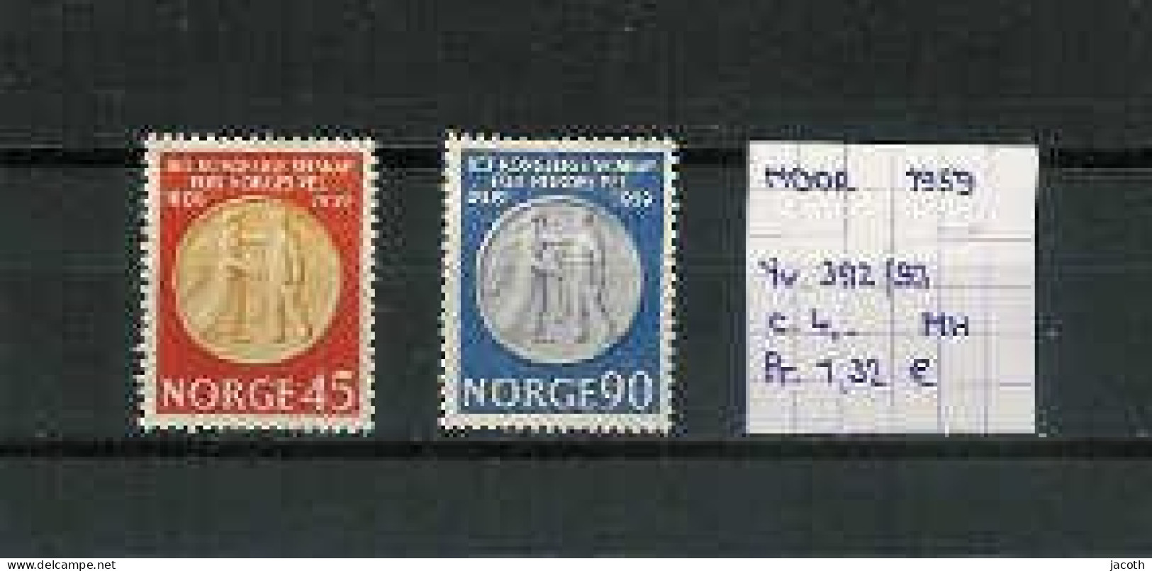 (TJ) Noorwegen 1959 - YT 392/93 (postfris Met Plakker/neuf Avec Charnière/MH) - Ungebraucht