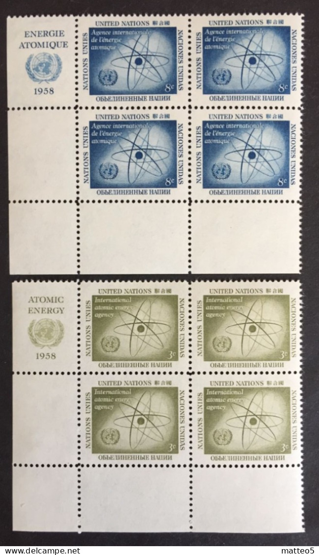 1958 - United Nations UNO UN ONU - International Atomic Energy - Circulating Atom - 2x4 Stamps -  Unused - Nuovi