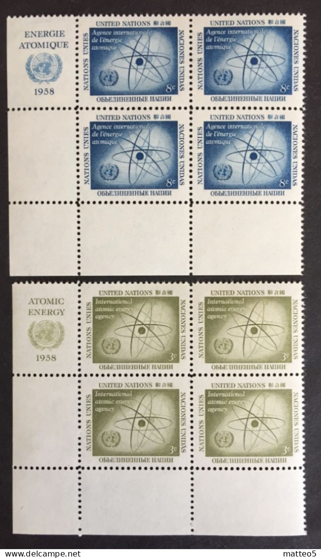 1958 - United Nations UNO UN ONU - International Atomic Energy - Circulating Atom - 2x4 Stamps -  Unused - Nuevos