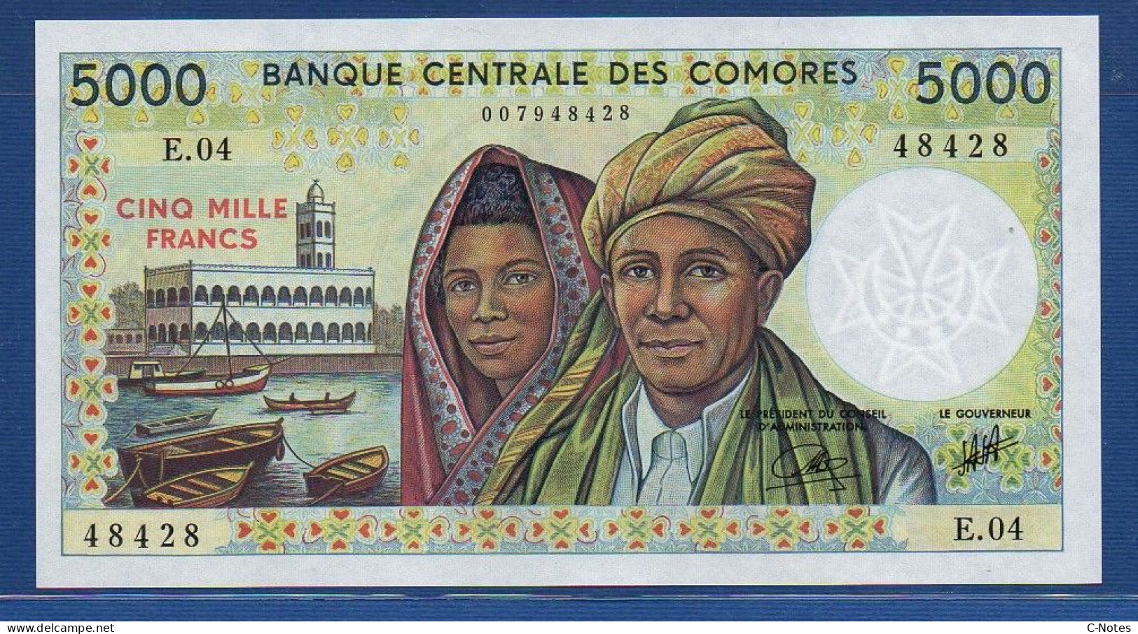 COMOROS - P.12b – 5000 Francs ND (1984 - 2005) UNC, S/n E.04 48428 - Comoros