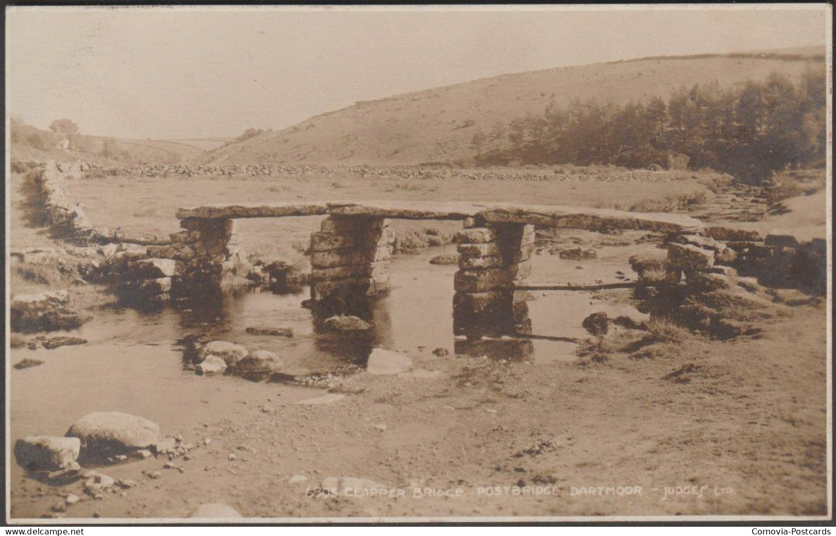Clapper Bridge, Postbridge, Dartmoor, Devon, 1922 - Judges RP Postcard - Dartmoor
