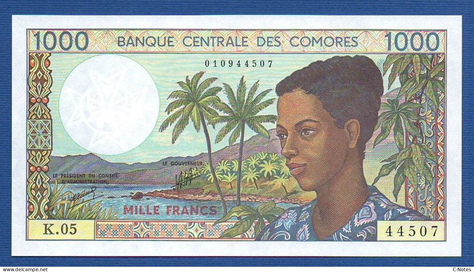 COMOROS - P.11b2 – 1000 Francs ND (1984 - 2004) UNC, S/n K.05 44507 - Comores