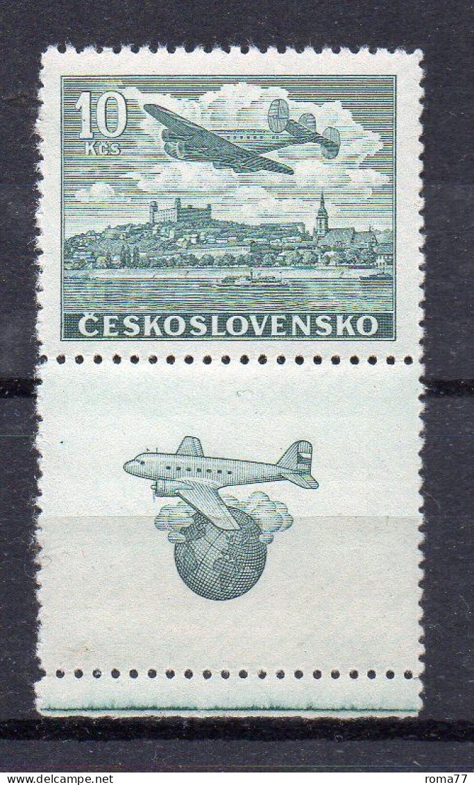 MONK660 - CECOSLOVACCHIA 1946 ,  Posta Aerea Yvert N. 22 Due Esemplari ***  MNH. Gomma Stanca - Poste Aérienne