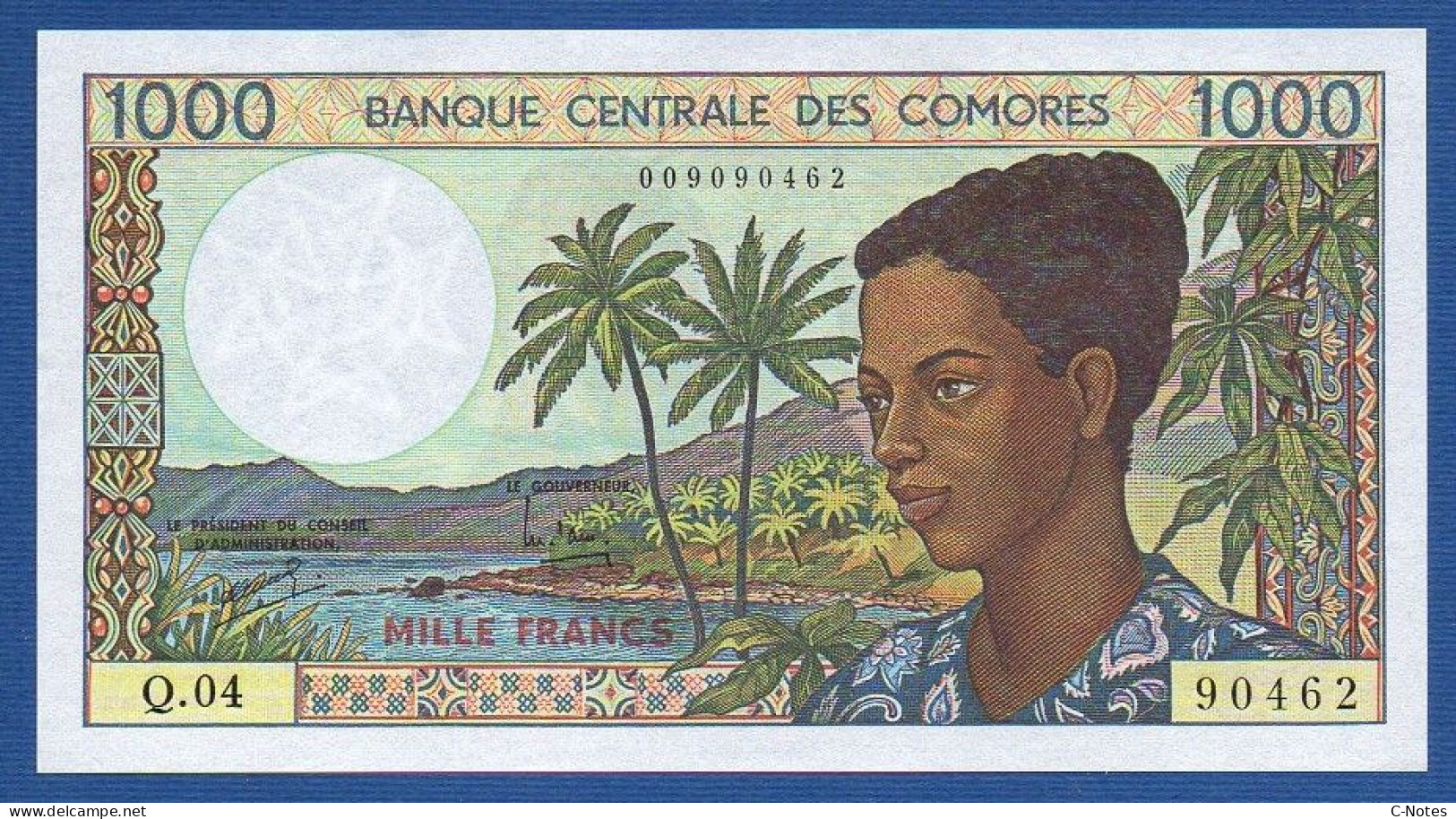 COMOROS - P.11b1 – 1000 Francs ND (1984 - 2004) UNC-, S/n Q.04 90462 - Comoren