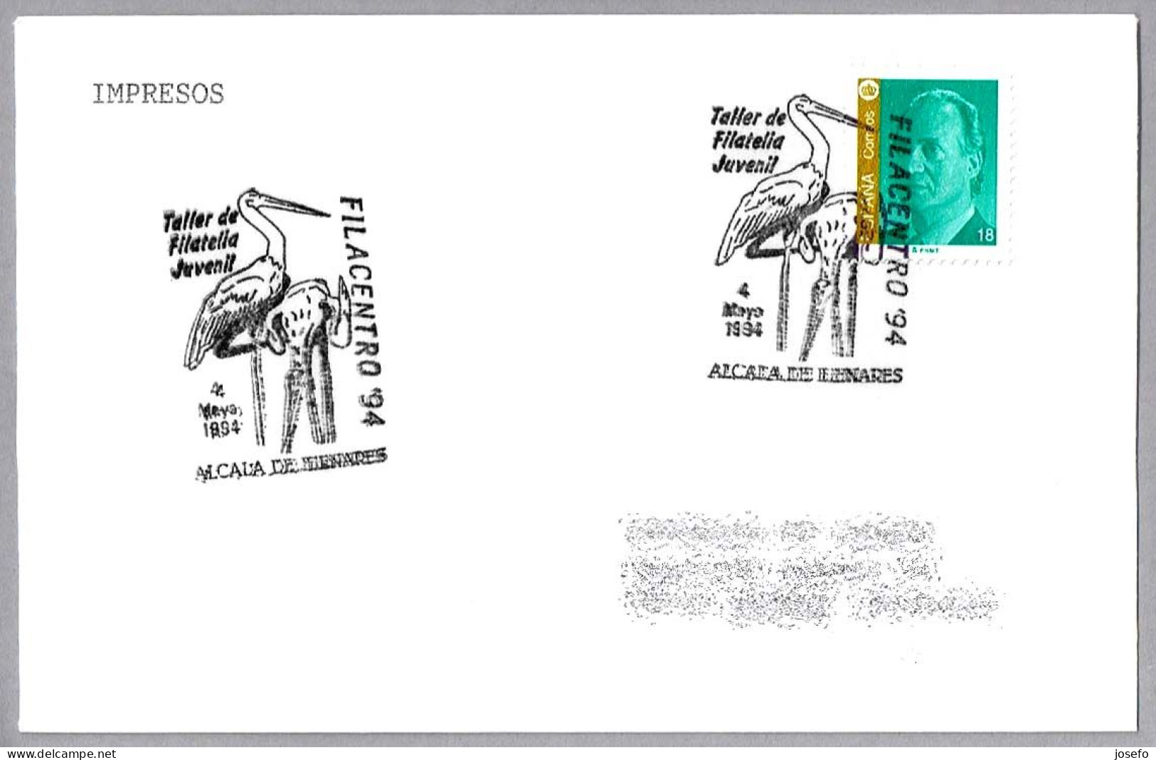 Taller De Filatelia Juvenil - CIGÜEÑA -  STORK. Alcala De Henares 1994 - Mechanical Postmarks (Advertisement)