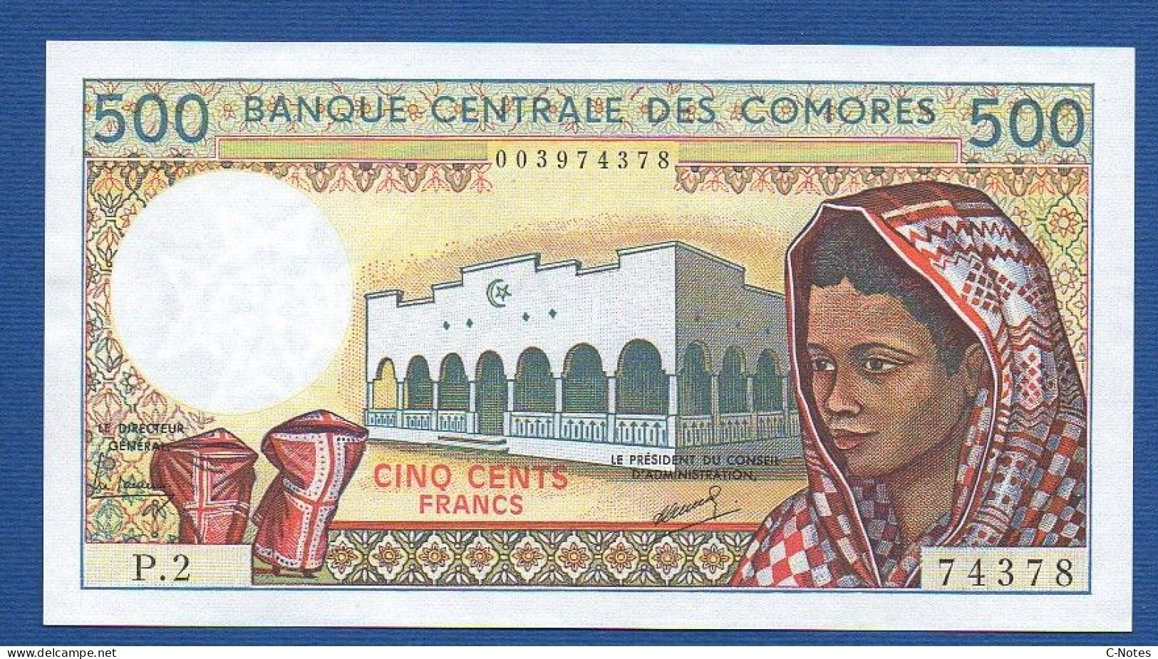 COMOROS - P.10a2 – 500 Francs ND (1984 - 2004) UNC, S/n P.2 74378 - Comoros