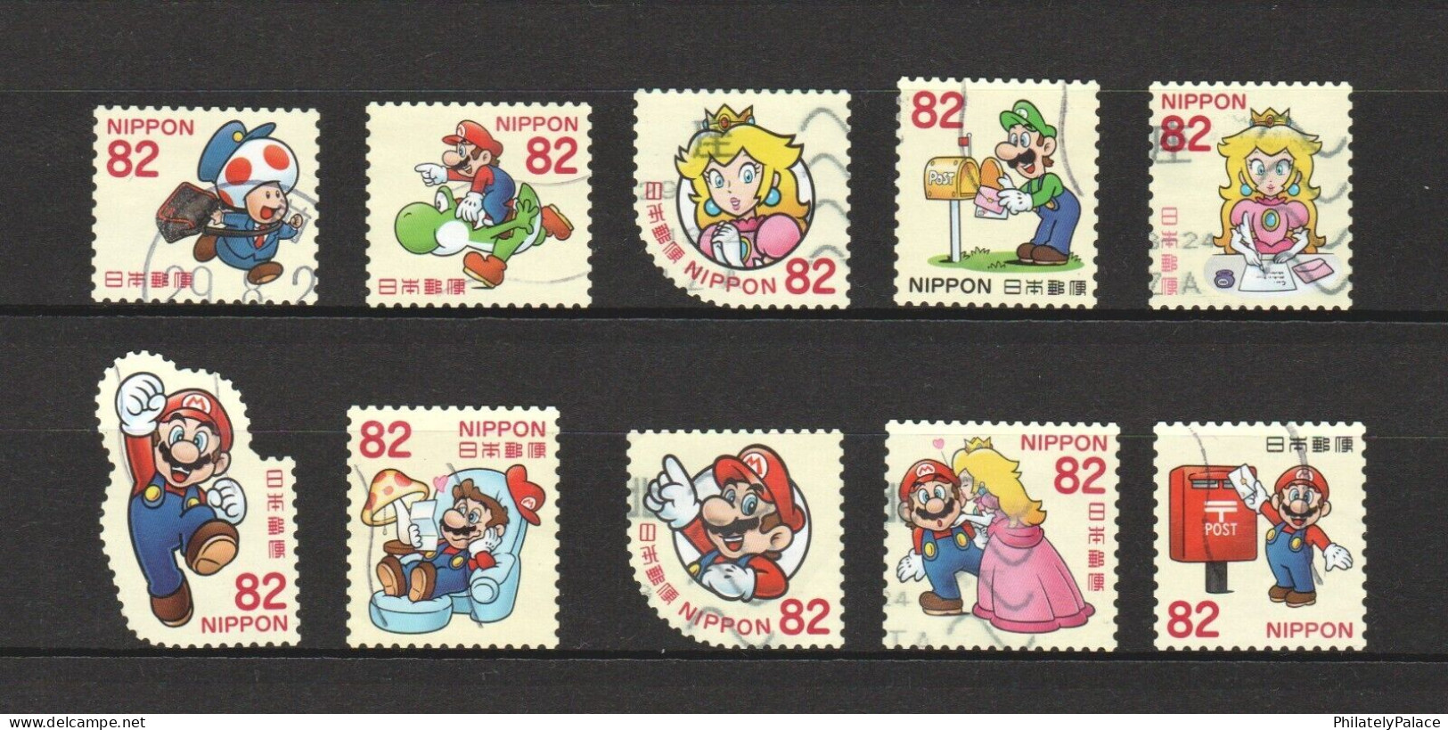 JAPAN 2017 GREETINGS SUPER MARIO,LUIGI,PRINCESS PEACH,TOAD,MUSHROOM, ODD SHAPED, SET OF 10 STAMPS USED (**) - Used Stamps