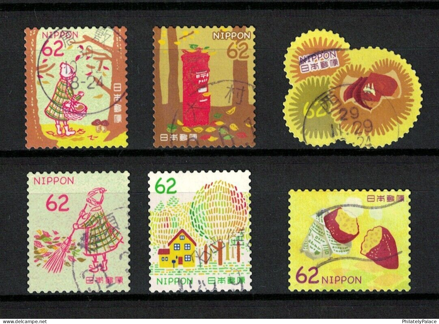 JAPAN 2017 GREETINGS AUTUMN 62 YEN, ODD SHAPED, POST BOX, SWEET POTATO,SET OF 6 STAMPS USED (**) - Used Stamps