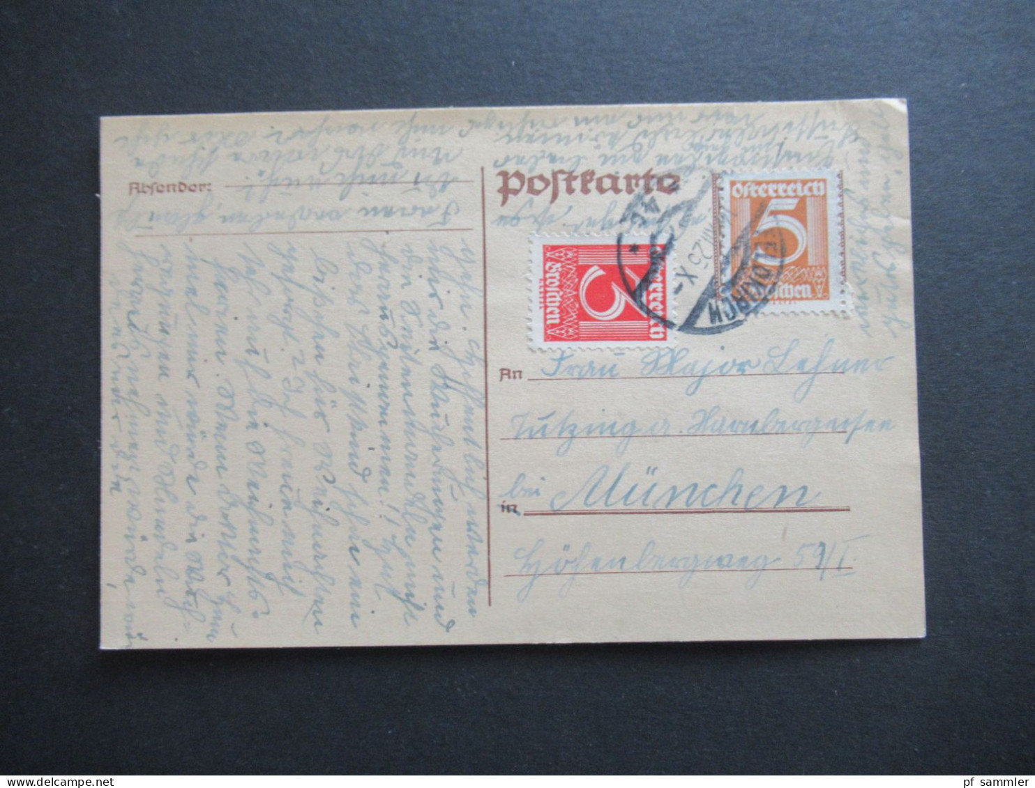 Österreich 1925 Ganzsache Mit Marken überklebt Mi.Nr.449 Und 451 Stempel Feldkirch Nach München - Cartes Postales