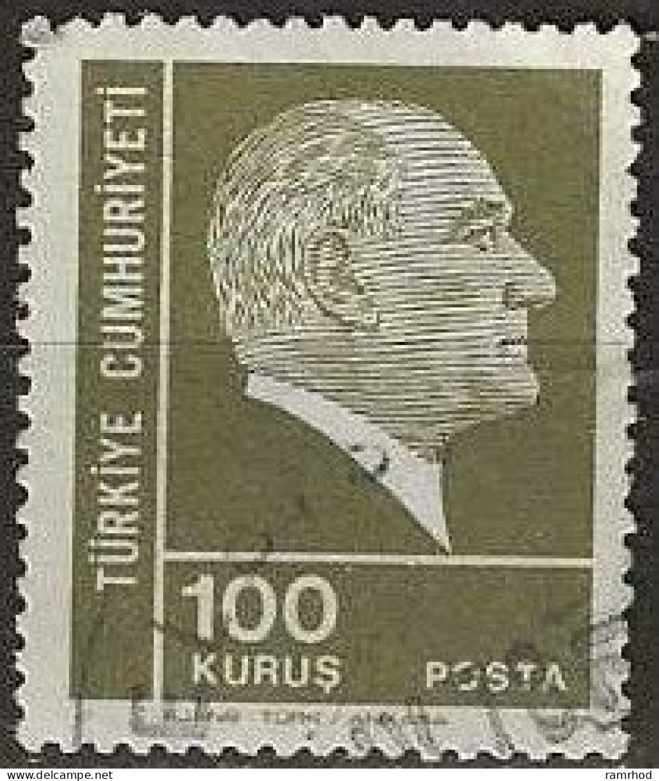 TURKEY 1972 Kemal Ataturk - 100k. - Olive On Green FU - Oblitérés