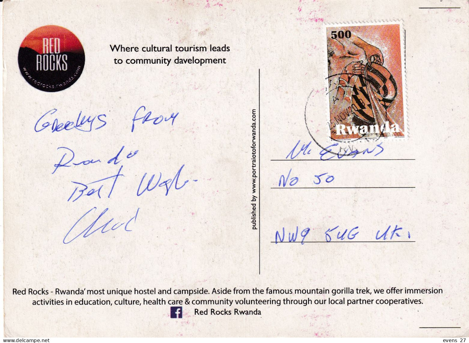 RWANDA-RED ROCKS-USED POSTCARD --RWANDA POSTMARK- - Rwanda