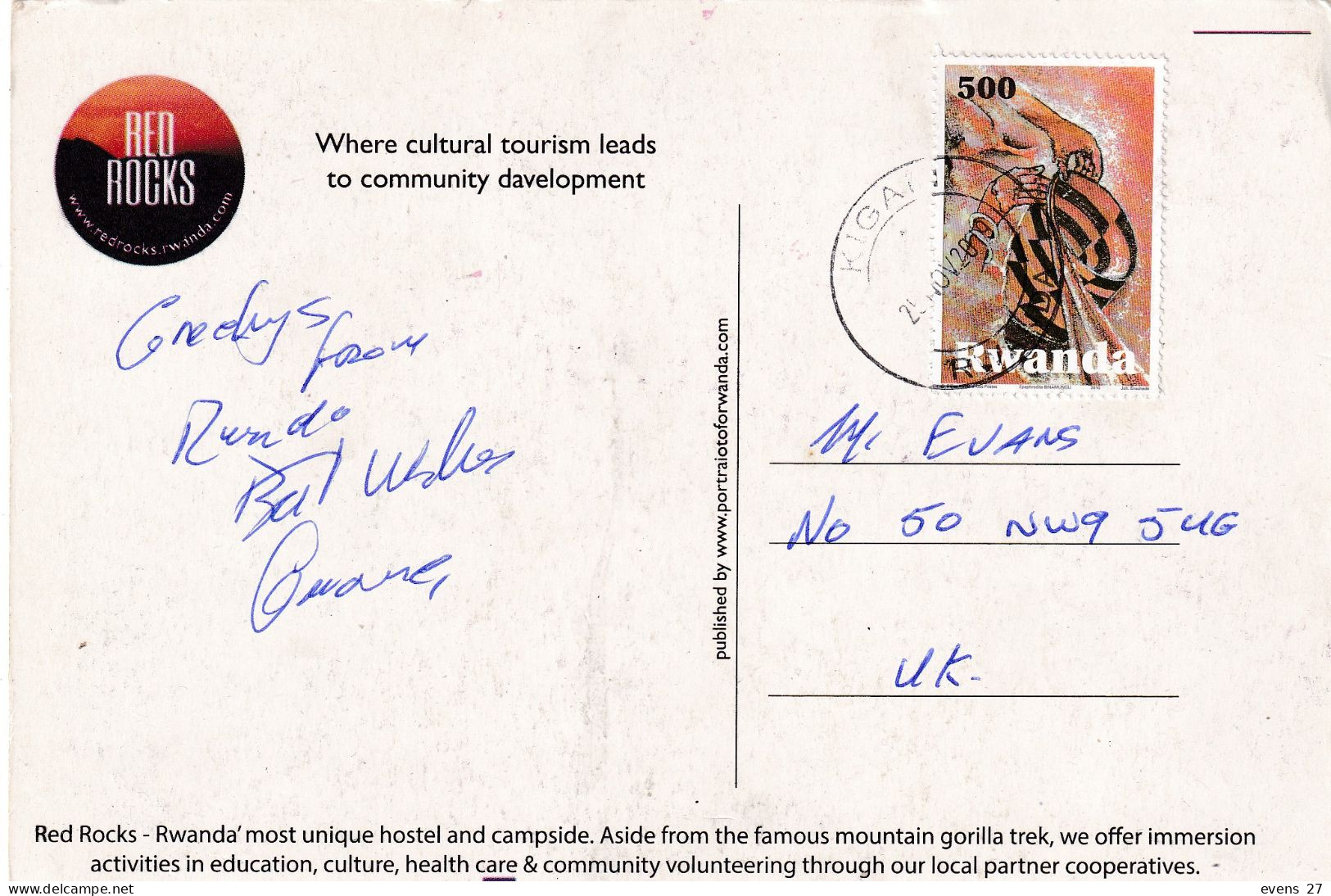 RWANDA-RED ROCKS-USED POSTCARD --RWANDA POSTMARK- - Rwanda