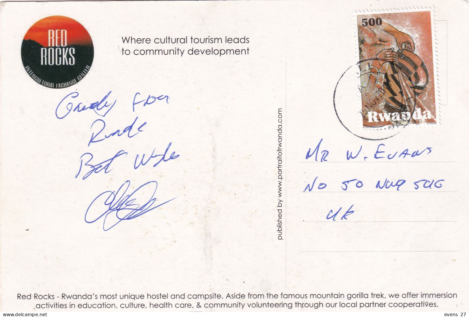 RWANDA-RED ROCKS-USED POSTCARD --RWANDA POSTMARK- - Ruanda