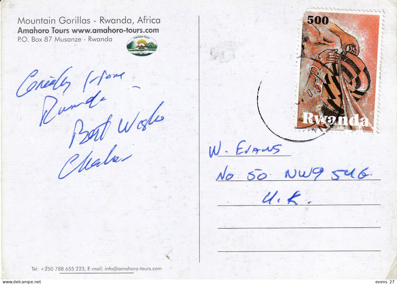 RWANDA-MOUNTAIN GORILLA-USED POSTCARD --RWANDA POSTMARK- - Rwanda