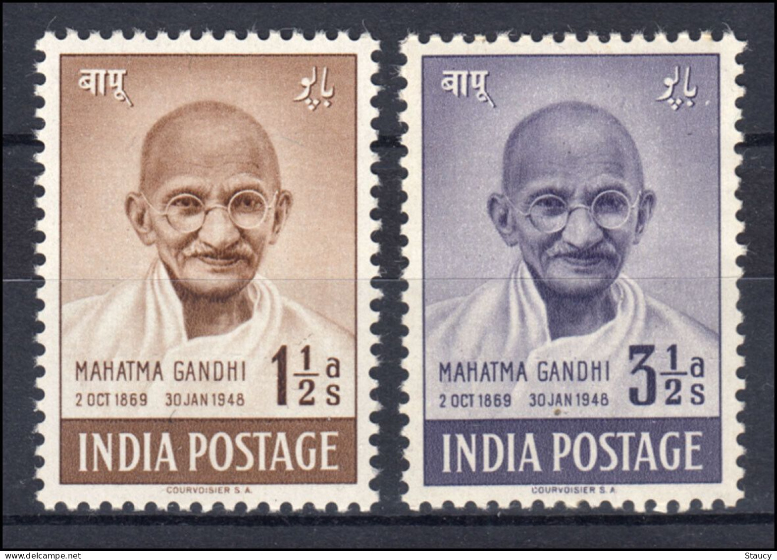 India 1948 Mahatma Gandhi Mourning 2v Of SET, VERY FINE FRONT, MINT Hinged,  NICE COLOUR As Per Scan - Nuevos