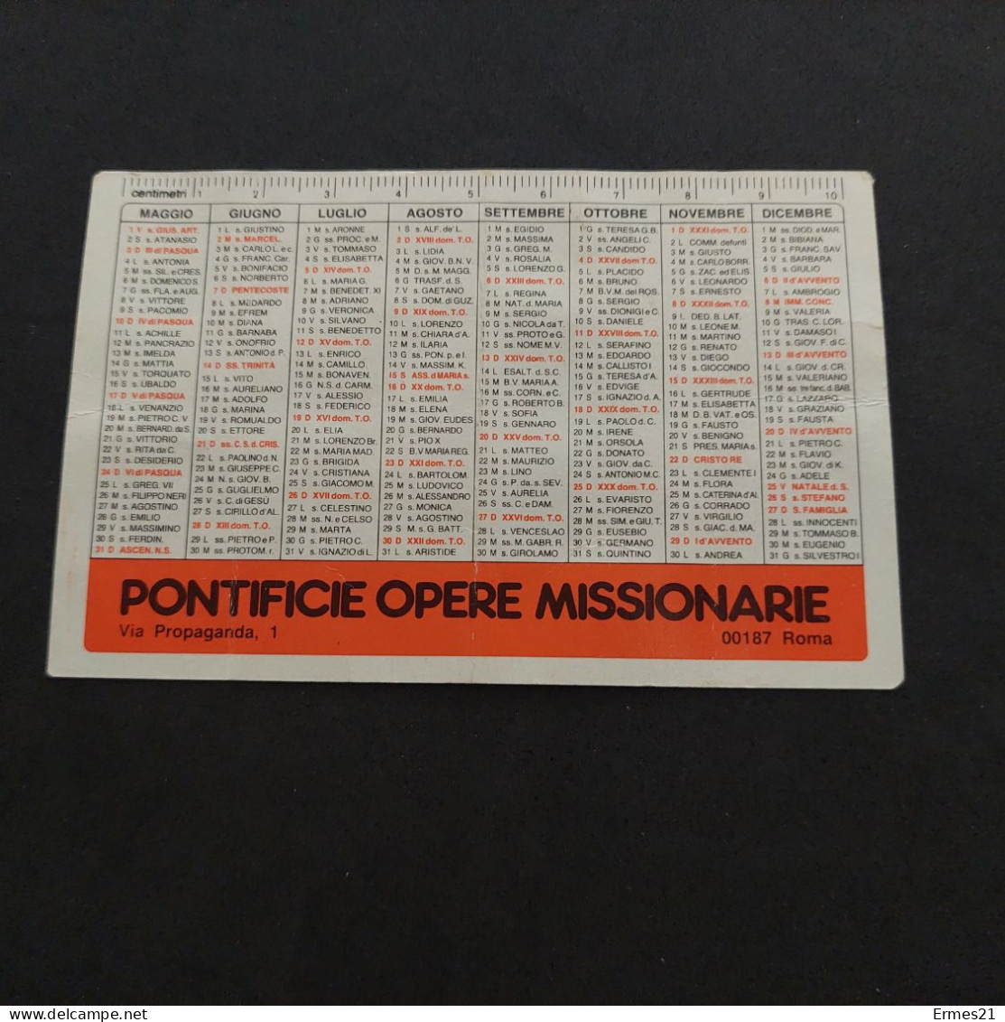 Calendarietto Calendrier 1987. Pontificie Opere Missionarie. Roma. . Condizioni Ottime. Usato. - Small : 1981-90