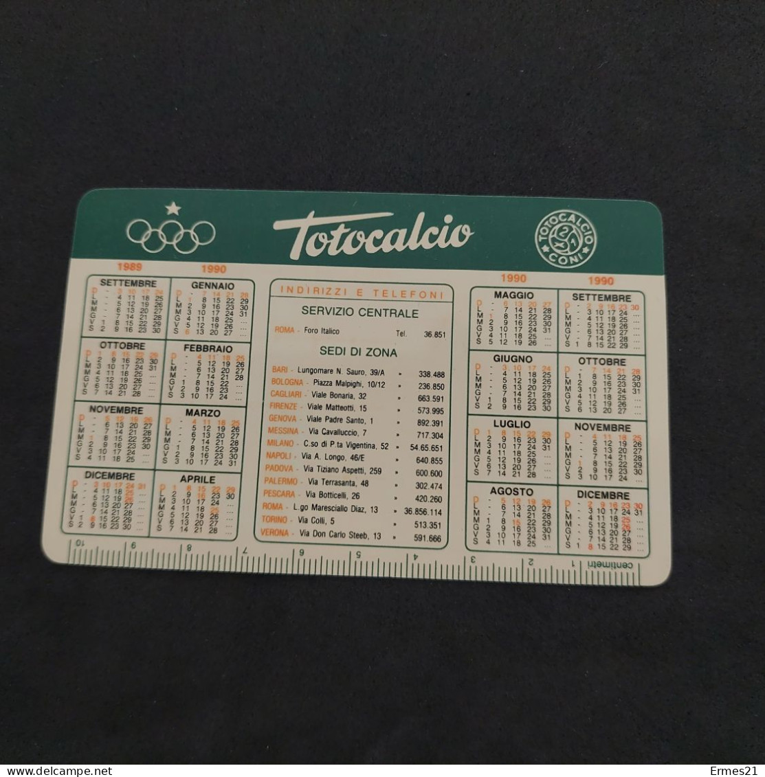 Calendarietto Calendrier 1990. Totocalcio.  Condizioni Ottime. Usato. - Small : 1981-90