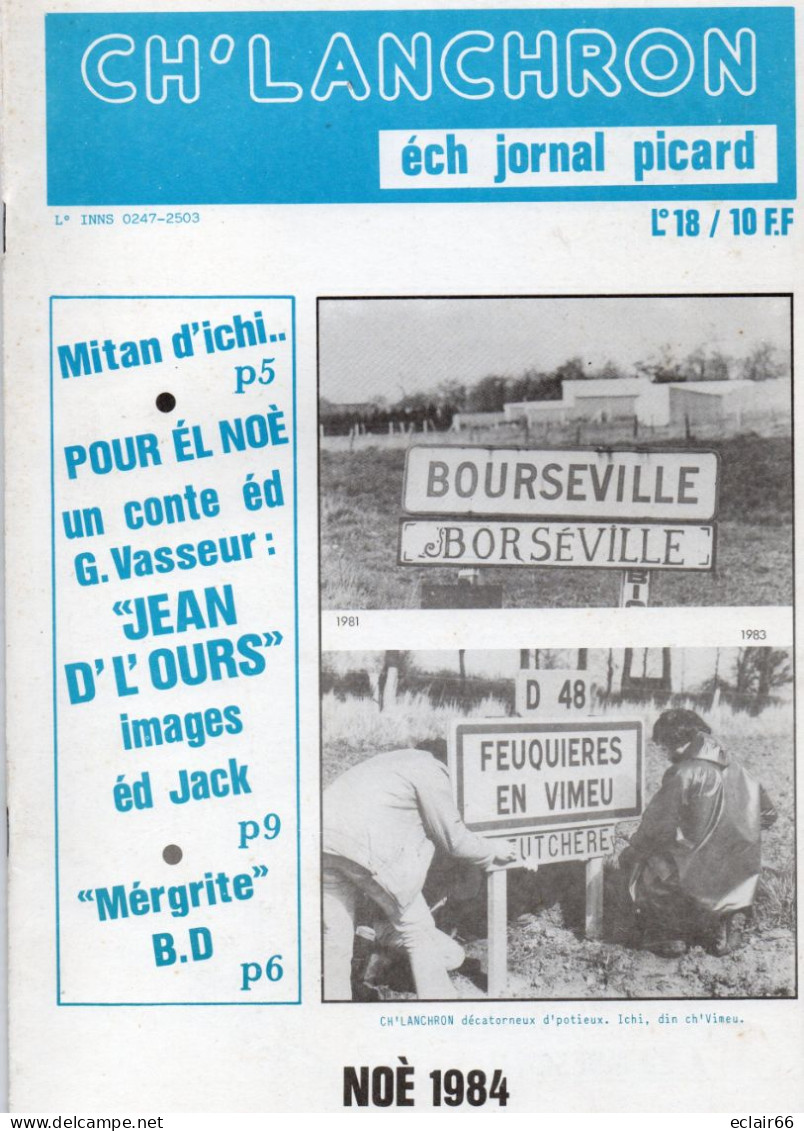 80 BOURSEVILLE,FEUQIEREen VIMEU  -Ch' Lanchron - éch Journal Picard - 1984-  état Impeccable 40 Pages - Picardie - Nord-Pas-de-Calais
